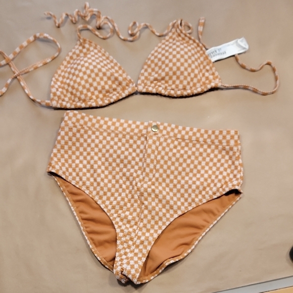 Forever 21 Size M Top Size L Bottoms Bikini Set, Knit Plaid, Gently Used - Picture 2 of 13